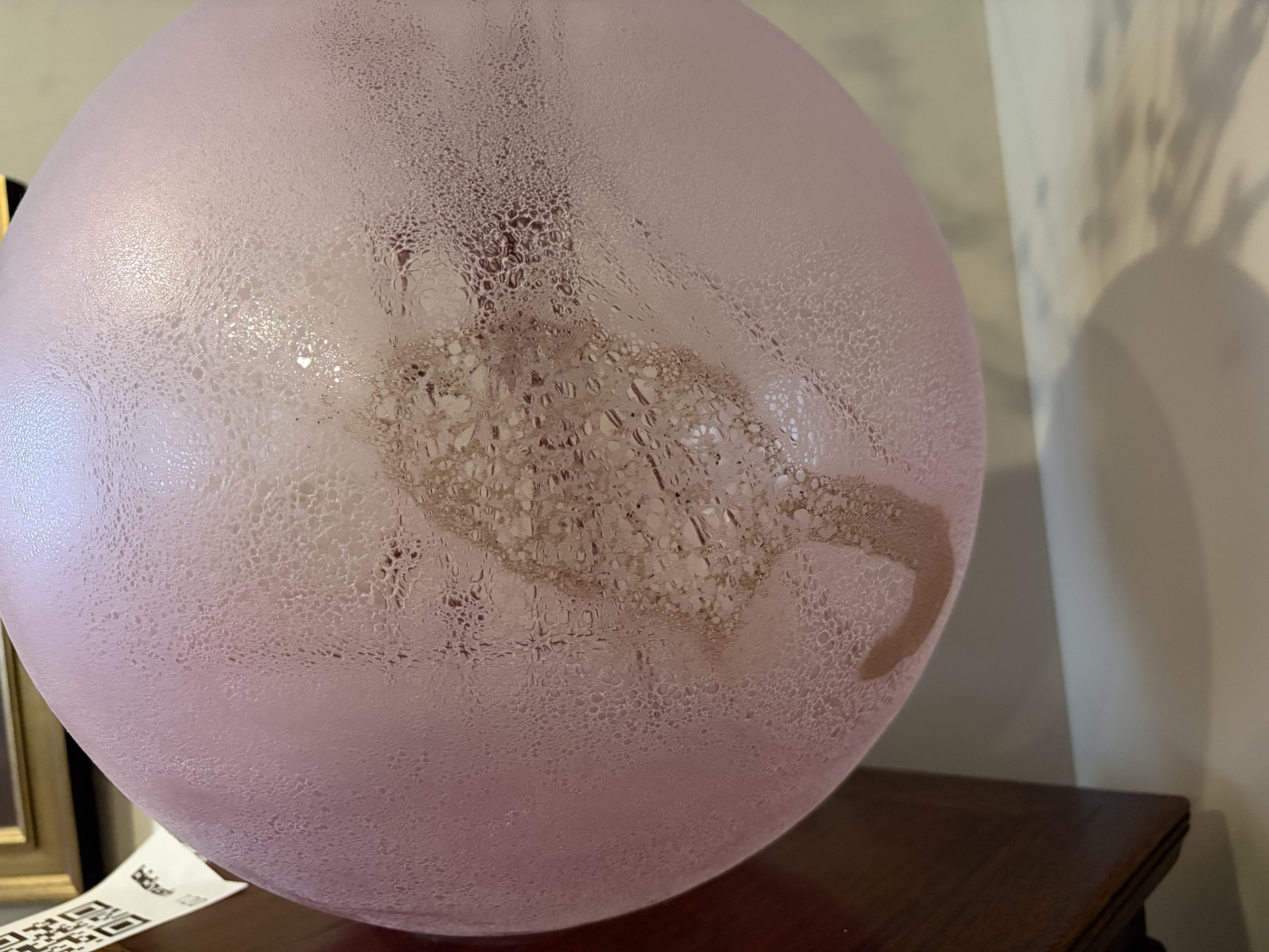 Pink frosted glass sphere vase with twig arrangement - image 2 of 4