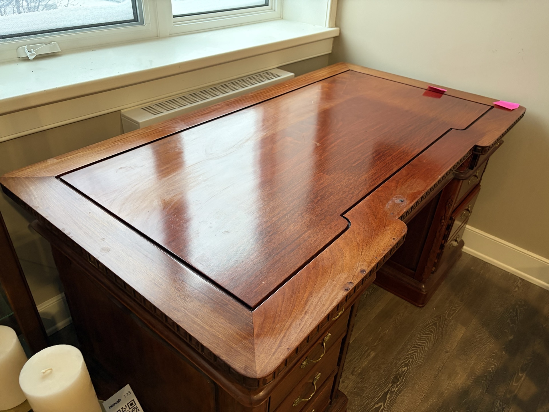 Antique wooden desk with multiple drawers - image 3 of 9
