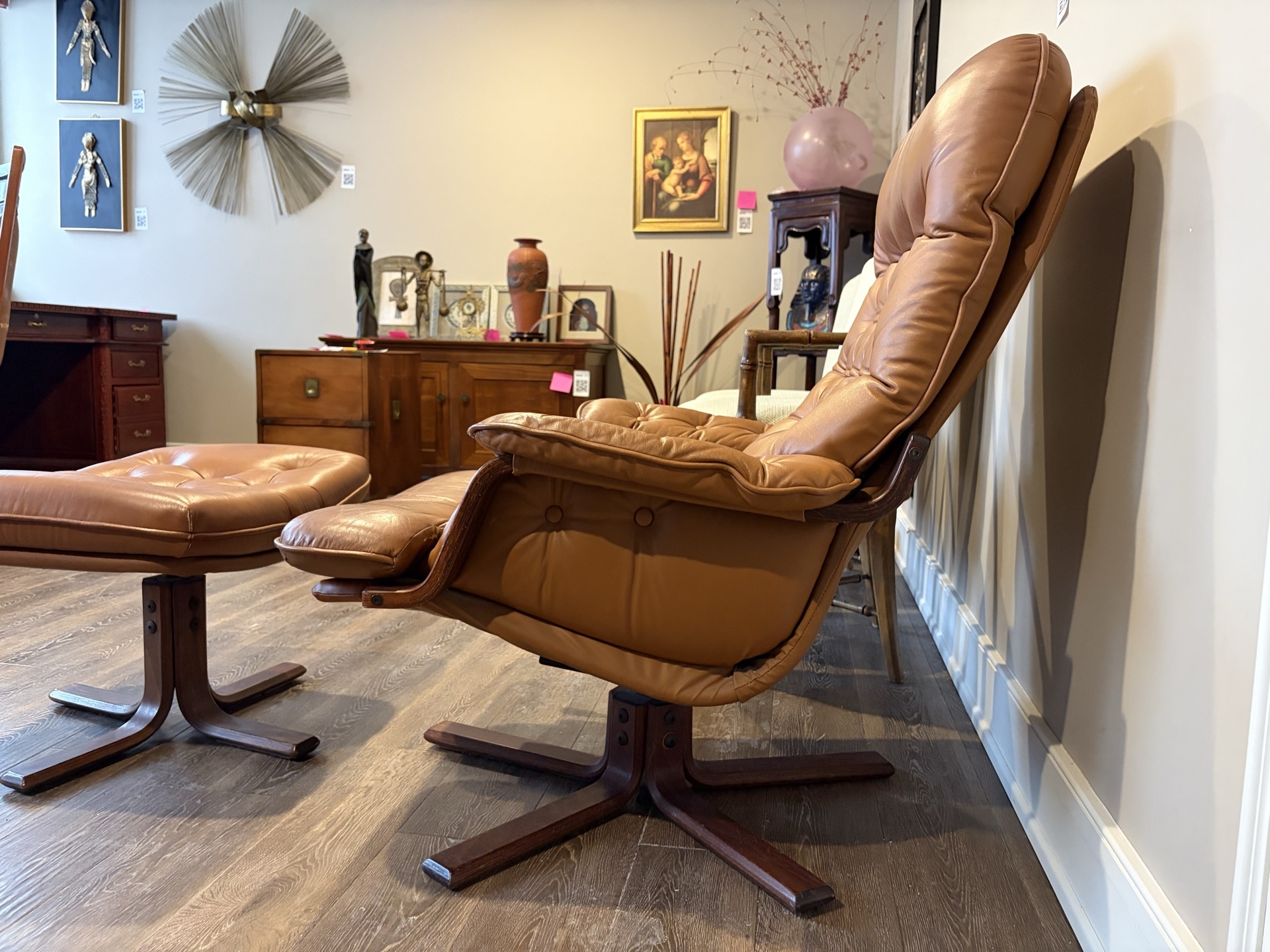 Leather recliner chair with matching ottoman - image 2 of 11