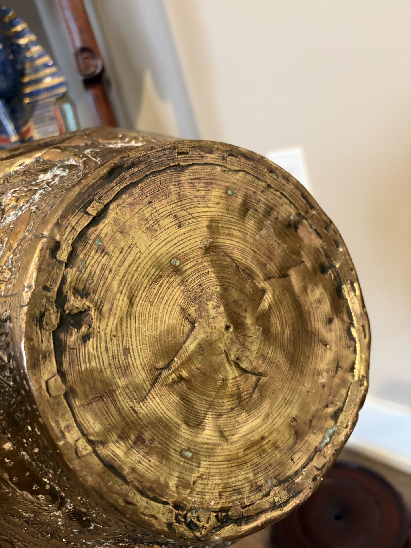 Ornate Brass Planter on Wooden Stand - image 5 of 6