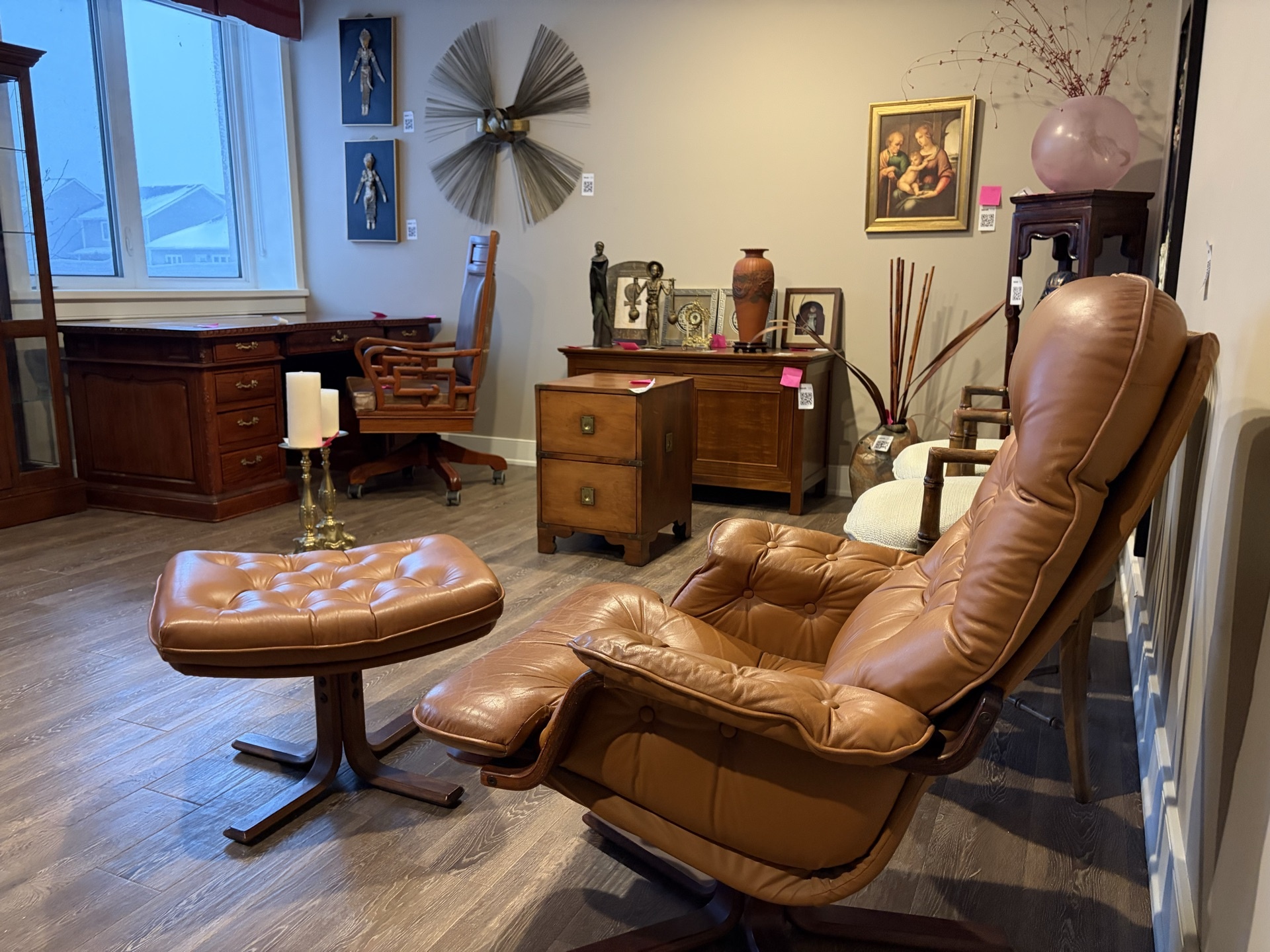 Leather recliner chair with matching ottoman - image 9 of 11
