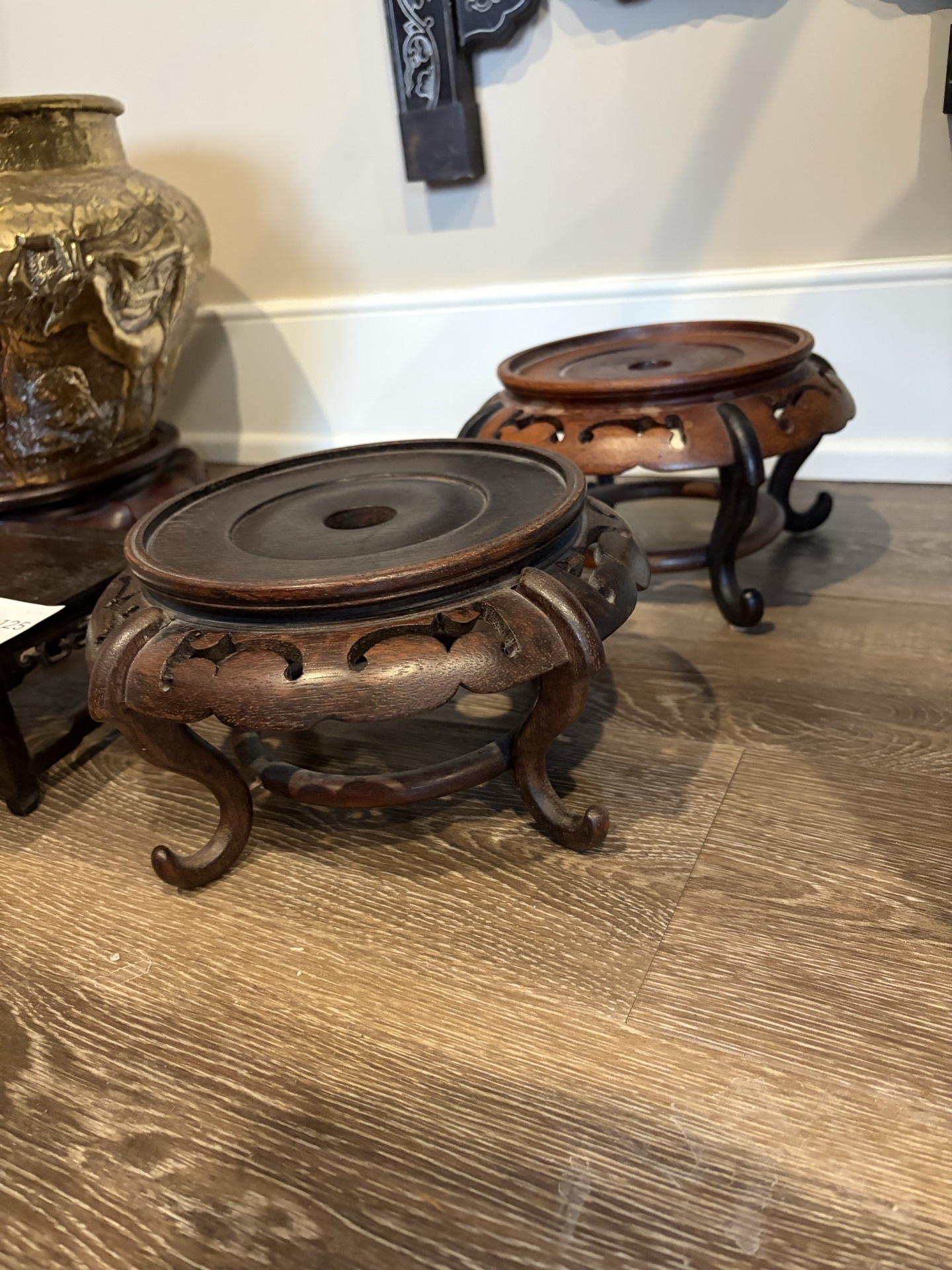 Carved wooden pedestal stands - image 2 of 4