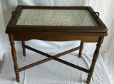 Vintage Spindle Side Table, Glass Tray - thumbnail 1 of 6
