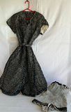 Black floral-print dress with belt and striped romper - thumbnail 1 of 10
