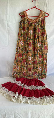 Patchwork floral sundress with lace-trimmed red skirt - Image 1 of 9
