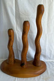 Wooden decorative items: multi-branch candle holder, miniature rocking chair, and heart-shaped peg rack - thumbnail 1 of 7