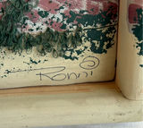 Pink-framed 3D cottage garden textile art with metal floral accents - thumbnail 4 of 7