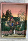 Pink-framed 3D cottage garden textile art with metal floral accents - thumbnail 2 of 7