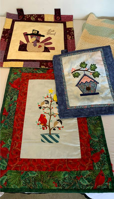 Handcrafted Small Quilted Wall Hangings And Tablecloth - Image 1 of 8