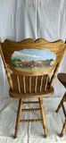 Press Back Swiveling Oak Barstools, paintings horses on backs - thumbnail 5 of 7