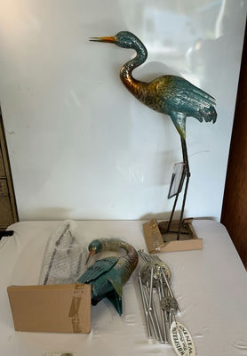 Pair Of Metal Herons And Windchimes New - Image 1 of 6