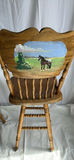 Press Back Swiveling Oak Barstools, paintings horses on backs - thumbnail 6 of 7