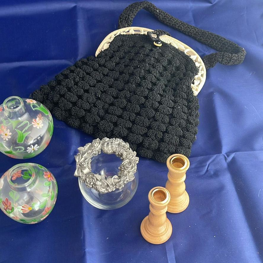 Vintage 1930's Crocheted Evening Bag, Handpainted Vases and More - image 2 of 15