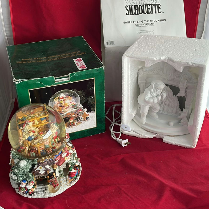 Santa Globe and Dept 56 Santa White Porcelain Santa - image 1 of 7