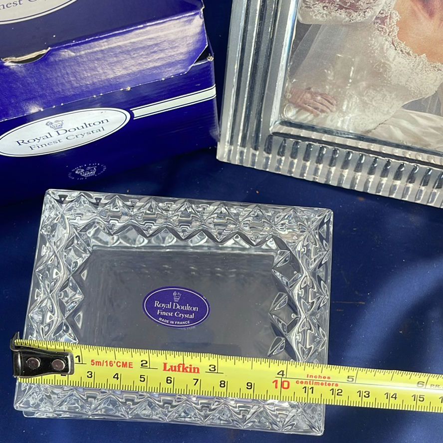 Helen Millard Glass Paperweight, Royal Doulton Crystal Trinket Box, Oil and Vinegar holder and Crystal Frame - image 6 of 13