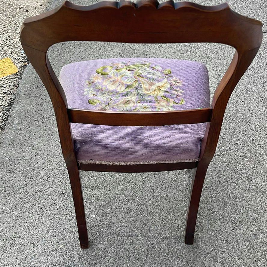 Vintage Wood Balloon Back Side Chair with Needlepoint Seat  - image 5 of 7