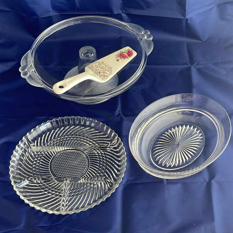 Glass Cake Stand, dish and bowl with cake server - image 1 of 10