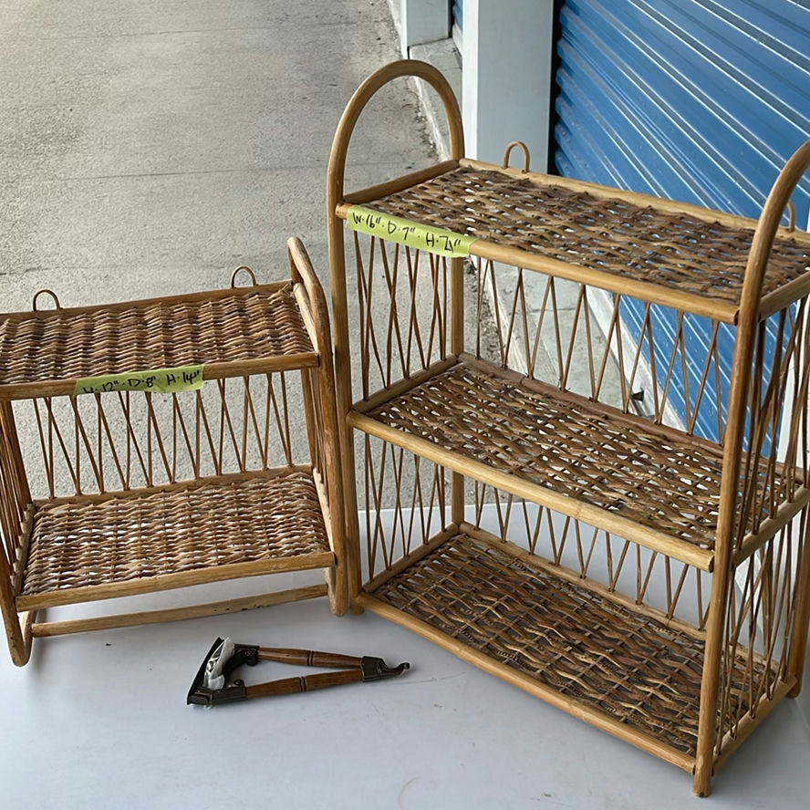 Vintage 3 Tiered and 2 Tiered Rattan and Wicker Wall Shelves - image 1 of 5