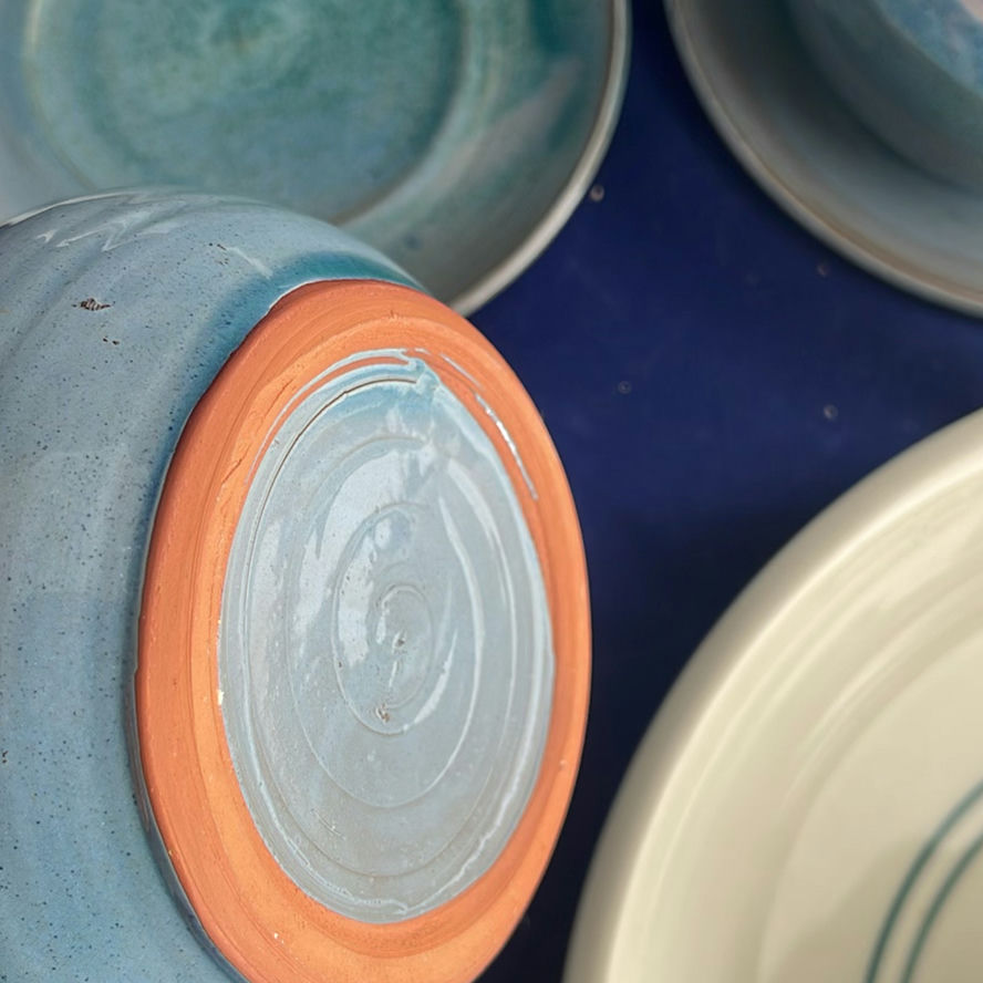 Pottery including small Blue Teapot and Soup Bowls with Underplates - image 10 of 18