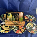 Pineapple Stand with Appetizer Forks, 6 Royal Vale Fruit Plates and Candles - thumbnail 1 of 10