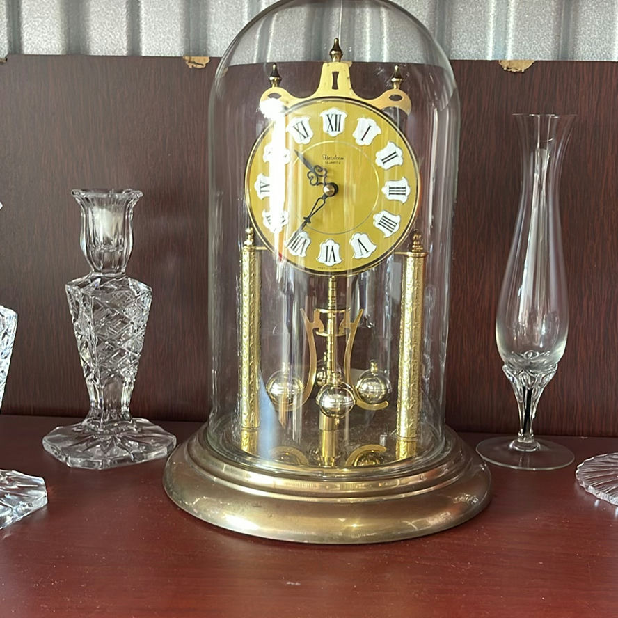Heirloom Mantle Clock, Crystal Candleholders, Vase - image 7 of 12