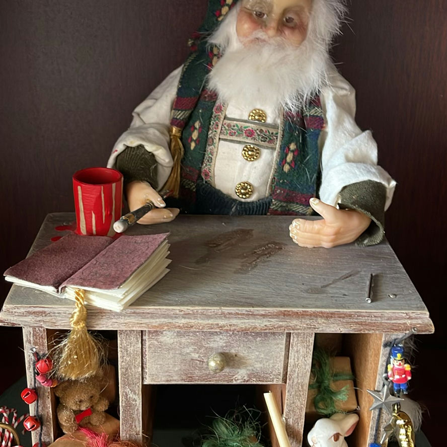 Handmade Santa in Canoe, Santa at Desk and on Wood - image 3 of 16