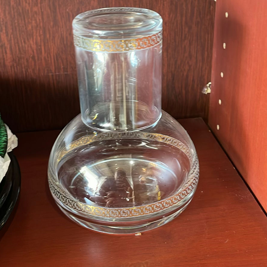 Green Glass Chargers, Butter Dish, Waterford Candleholder, Carafe and Glass - image 9 of 13