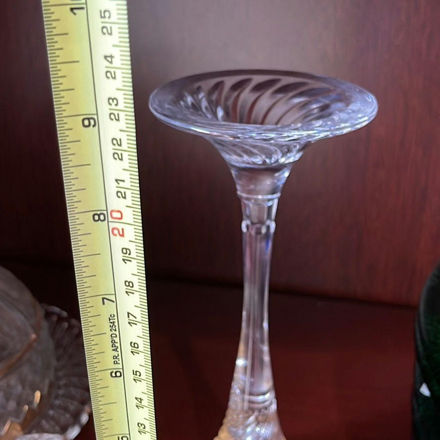 Green Glass Chargers, Butter Dish, Waterford Candleholder, Carafe and Glass - image 8 of 13