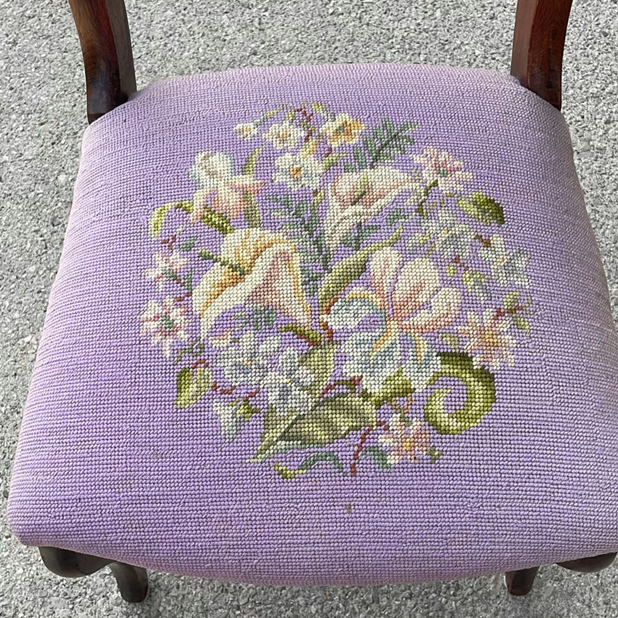 Vintage Wood Balloon Back Side Chair with Needlepoint Seat - image 2 of 7