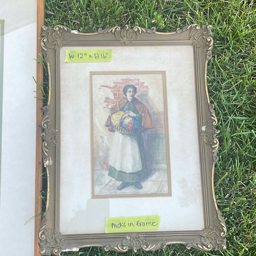 Original Local Floral Painting Signed Leeds And Older Print Of A Woman Signed W.A.S - image 2 of 12