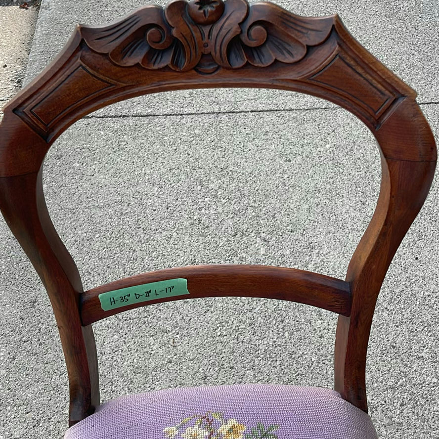 Vintage Wood Balloon Back Side Chair with Needlepoint Seat  - image 3 of 7