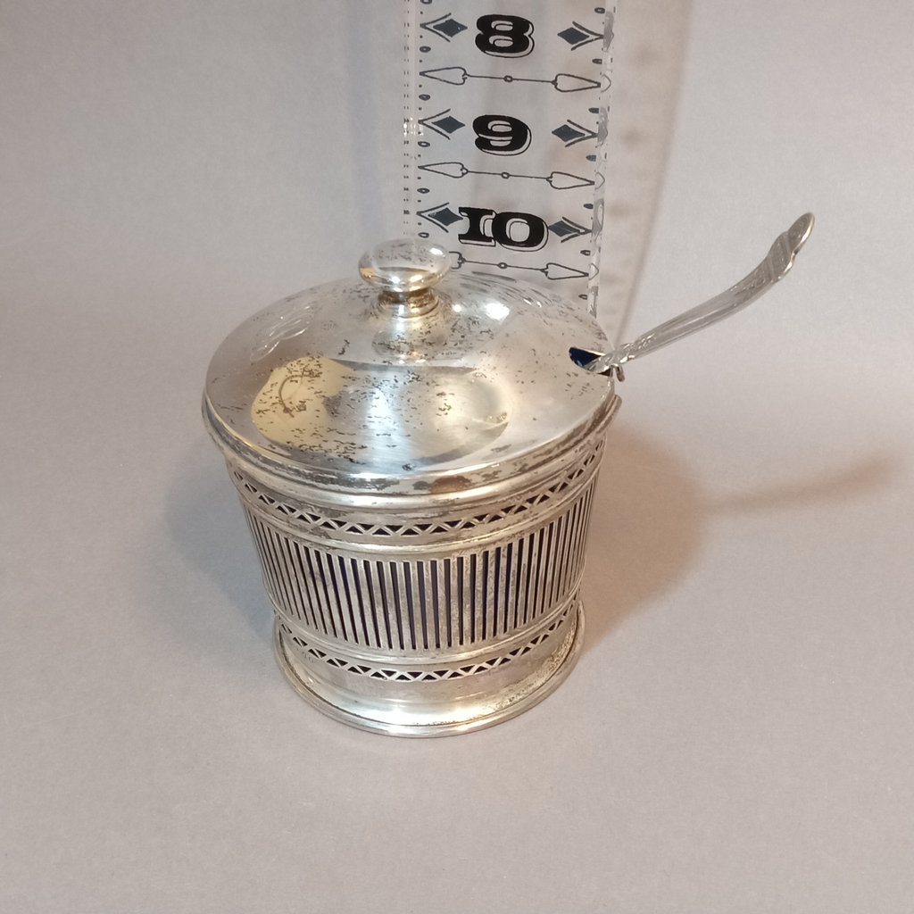 Antique Sterling & Blue Glass Jam Jar - image 1 of 11