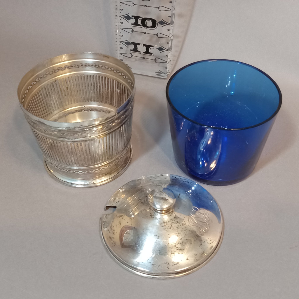 Antique Sterling & Blue Glass Jam Jar - image 3 of 11