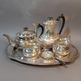 Silver Plate Tea Set w/Sterling Strainer - thumbnail 1 of 21