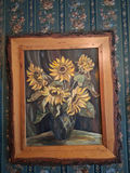 Framed Sunflower Oil Painting In Gorgeous Live Edge Frame - thumbnail 1 of 5