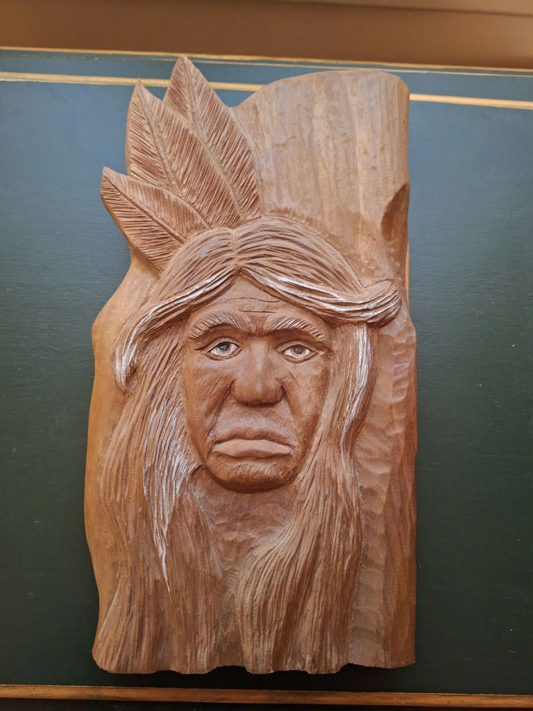 Signed Wooden Native American Relief Carving - image 1 of 6