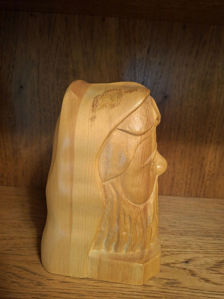 Stunning Hand-Carved Wooden Bearded Man Bust, SIGNED Jerry Kowalski - image 5 of 6