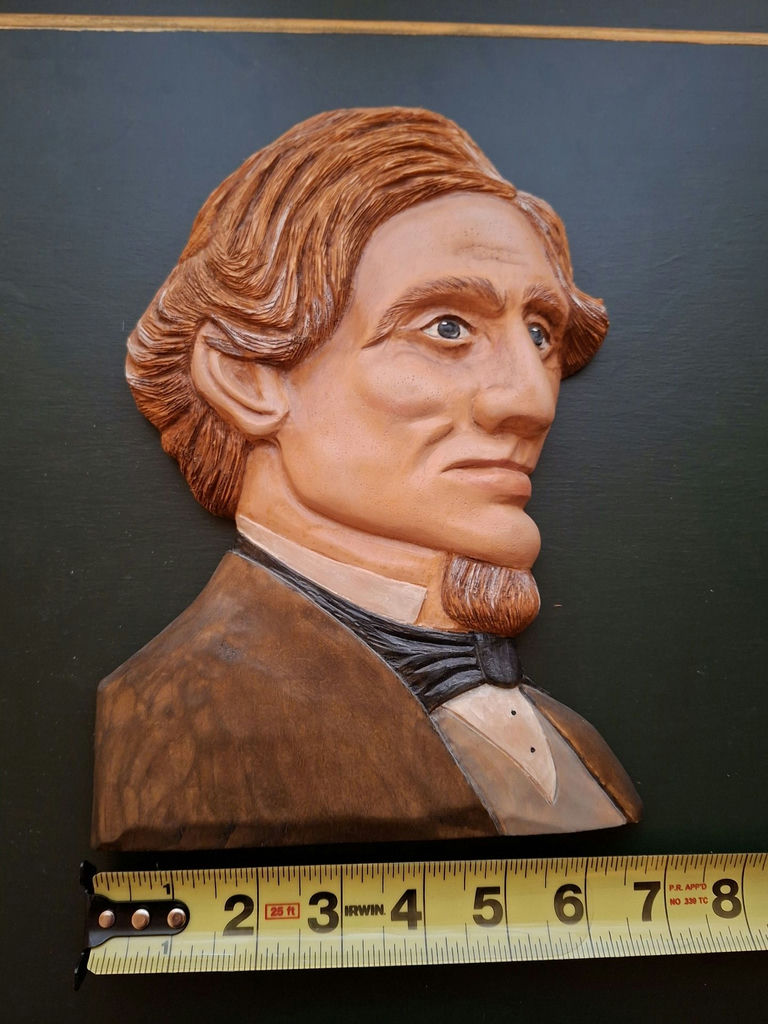 Hand-Carved Wooden Portrait Wall Plaque, Jefferson Davis - image 1 of 7