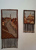 Pair of Beautiful Vintage Woven Wall Hangings with Village Scenes - thumbnail 1 of 9