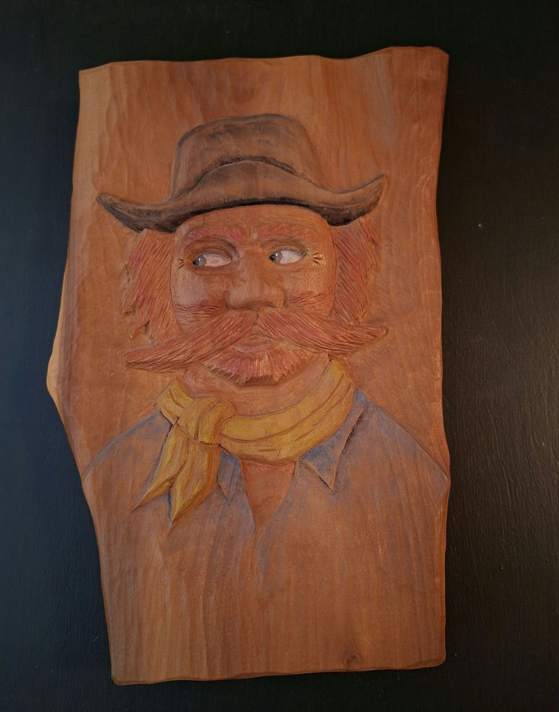 Hand-Carved Wooden Cowboy Wall Plaque, SIGNED - image 1 of 6