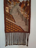 Pair of Beautiful Vintage Woven Wall Hangings with Village Scenes - thumbnail 2 of 9