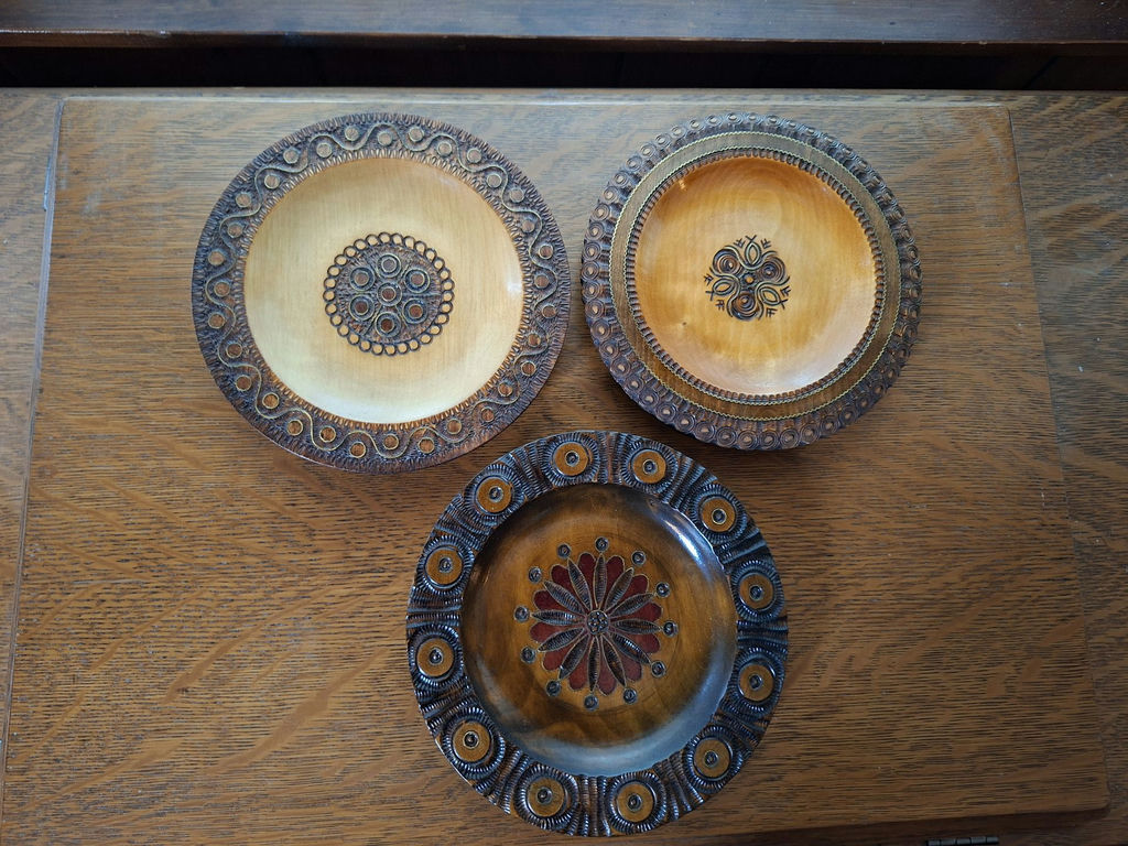 Set of Three Polish Decorative Carved Wooden Plates - image 1 of 5