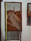 Pair of Beautiful Vintage Woven Wall Hangings with Village Scenes - thumbnail 6 of 9