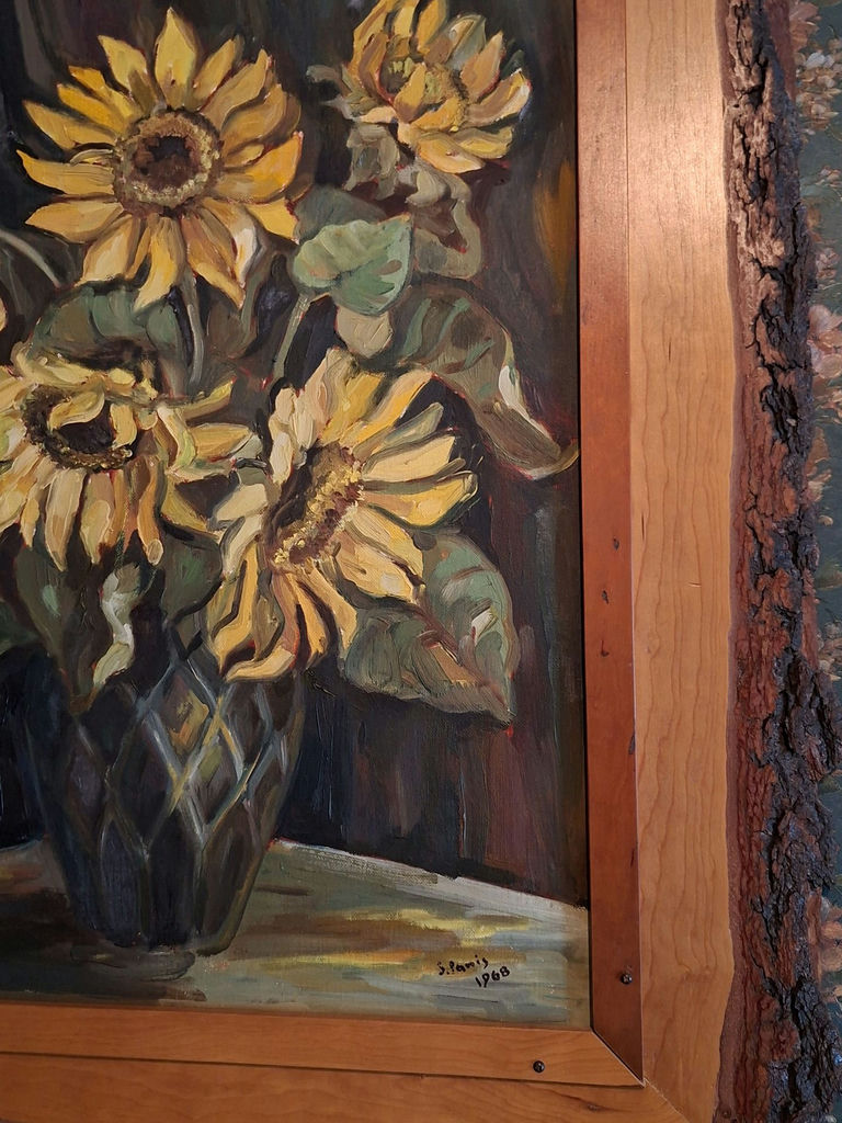 Framed Sunflower Oil Painting In Gorgeous Live Edge Frame - image 2 of 5