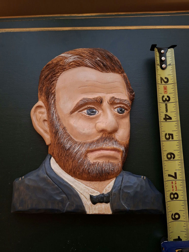 Hand-Carved Wood Ulysses S Grant Portrait Wall Plaque, SIGNED - image 6 of 7