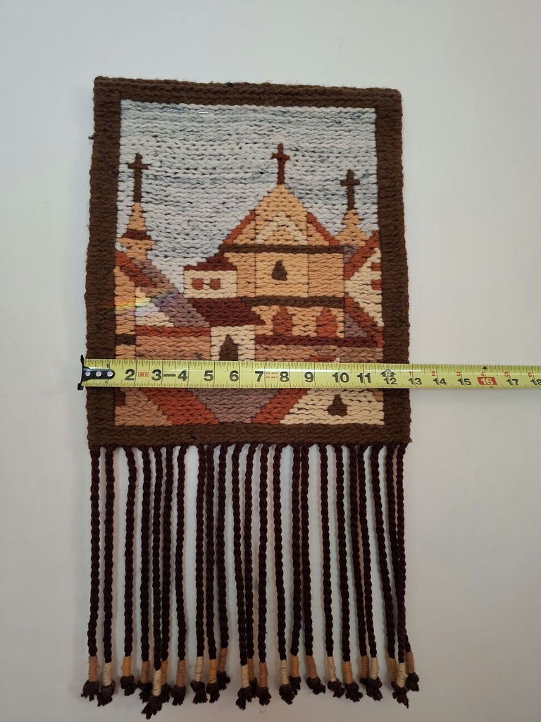 Pair of Beautiful Vintage Woven Wall Hangings with Village Scenes - image 8 of 9