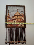 Pair of Beautiful Vintage Woven Wall Hangings with Village Scenes - thumbnail 8 of 9