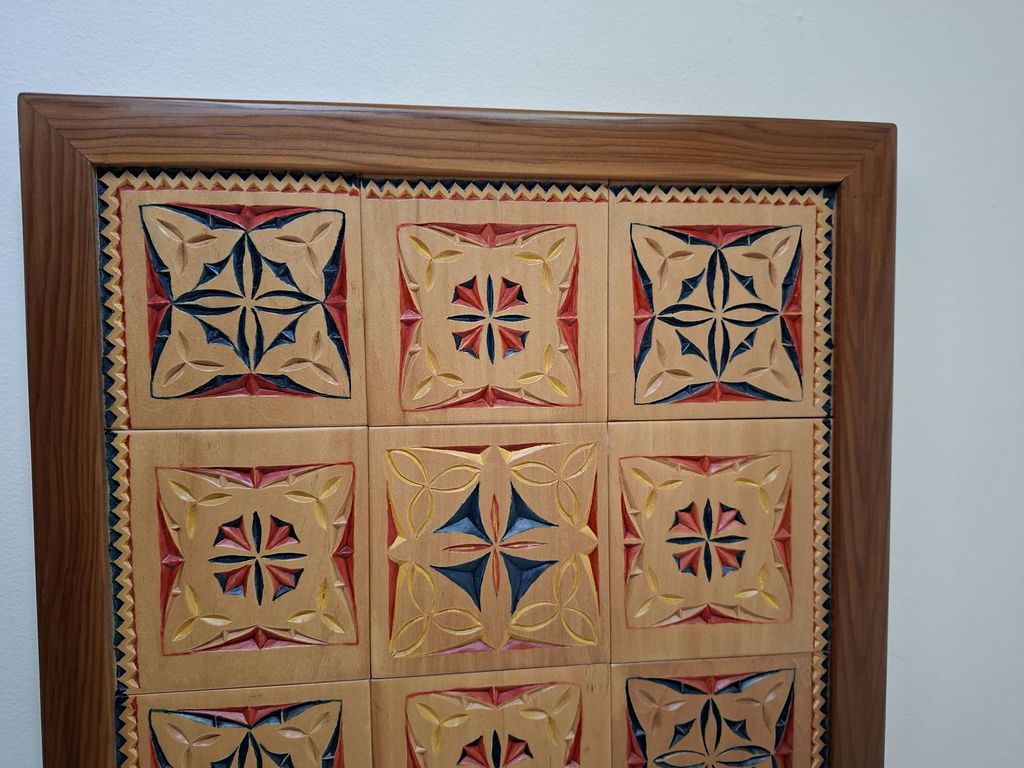 Framed Geometric Wood Carving Wall Art, Handmade By Local Artist - image 2 of 4