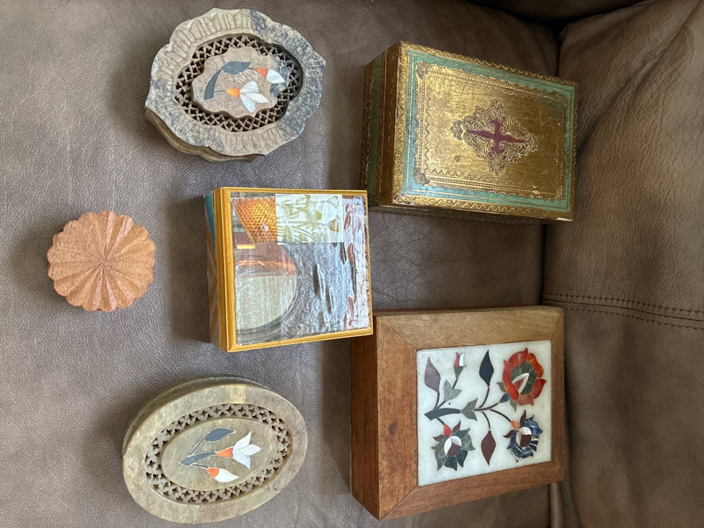 Assorted decorative wooden trinket boxes and coasters - image 1 of 6
