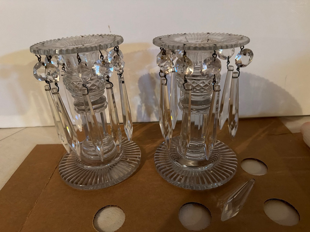 Crystal candle holders with hanging prisms, candles, More  - image 3 of 6